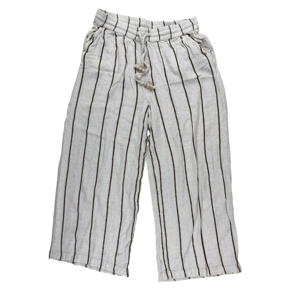 Coastal Boho Wide Culotte‎ Flowy Leg Linen Blend Striped Pants Size 30 L.O.V.
